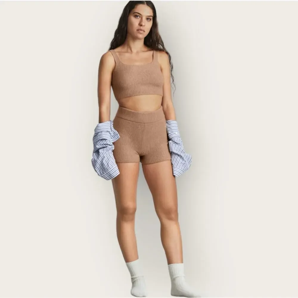 Everlane Cozy Stretch Cropped Tank Top XS Camel Brown Wool Sustainable Layering
